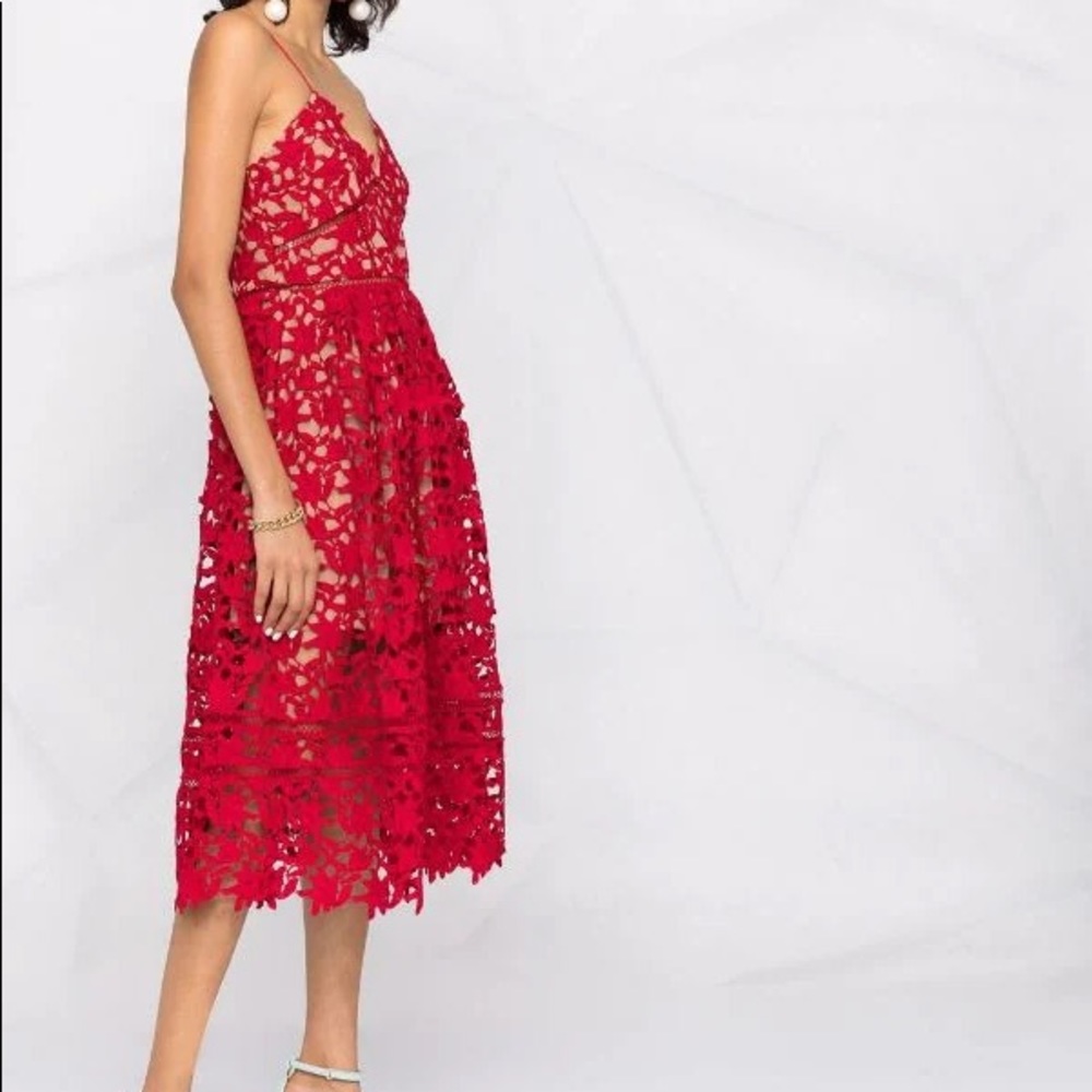 Self-Portrait Red Lace Midi Dress - Picture 12 of 12